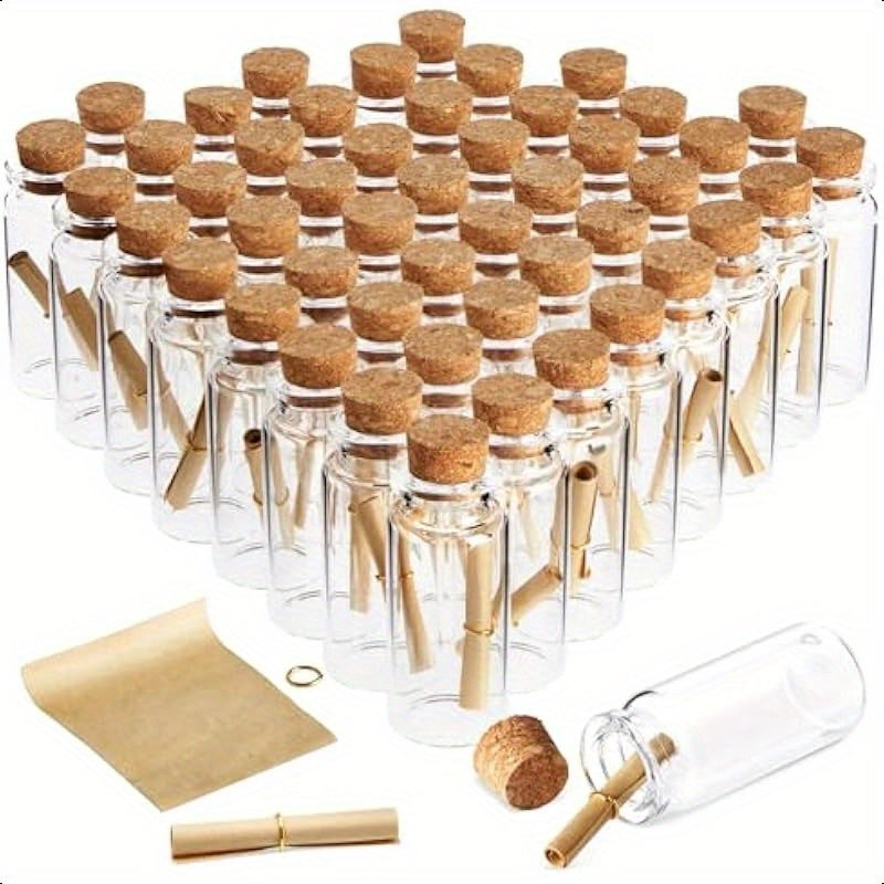 48 Pack 0.34oz Create A Message In A Bottle Kit Bulk Small Glass Cork Bottles with Mini Scrolls for Time Capsules Wedding Favors