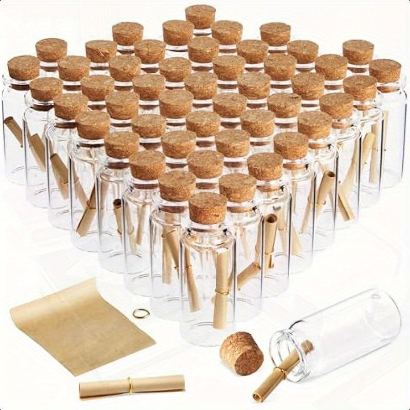 48 Pack 0.34oz Create A Message In A Bottle Kit Bulk Small Glass Cork Bottles with Mini Scrolls for Time Capsules Wedding Favors