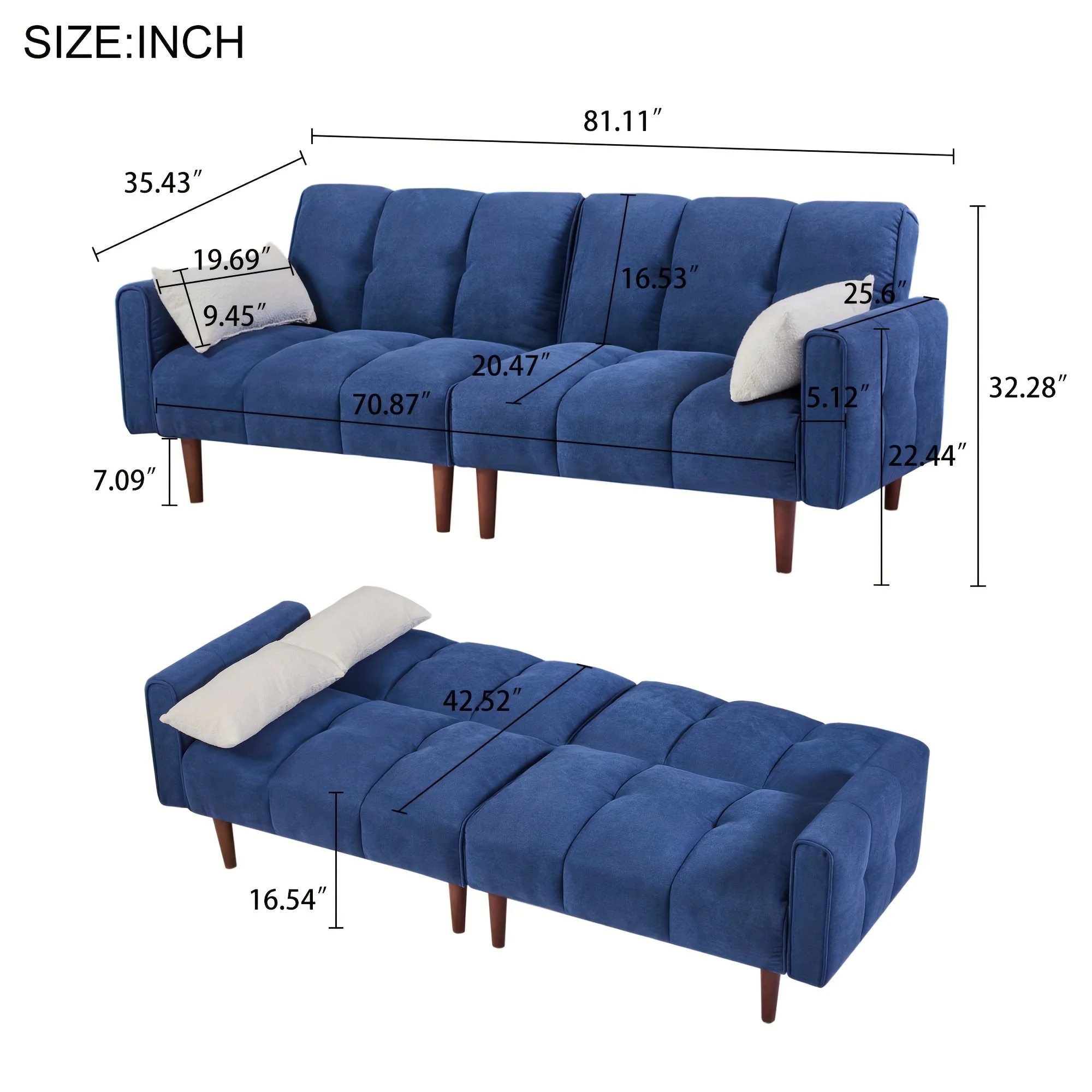 Convertible Futon Sofa Bed, Adjustable Couch Sleeper