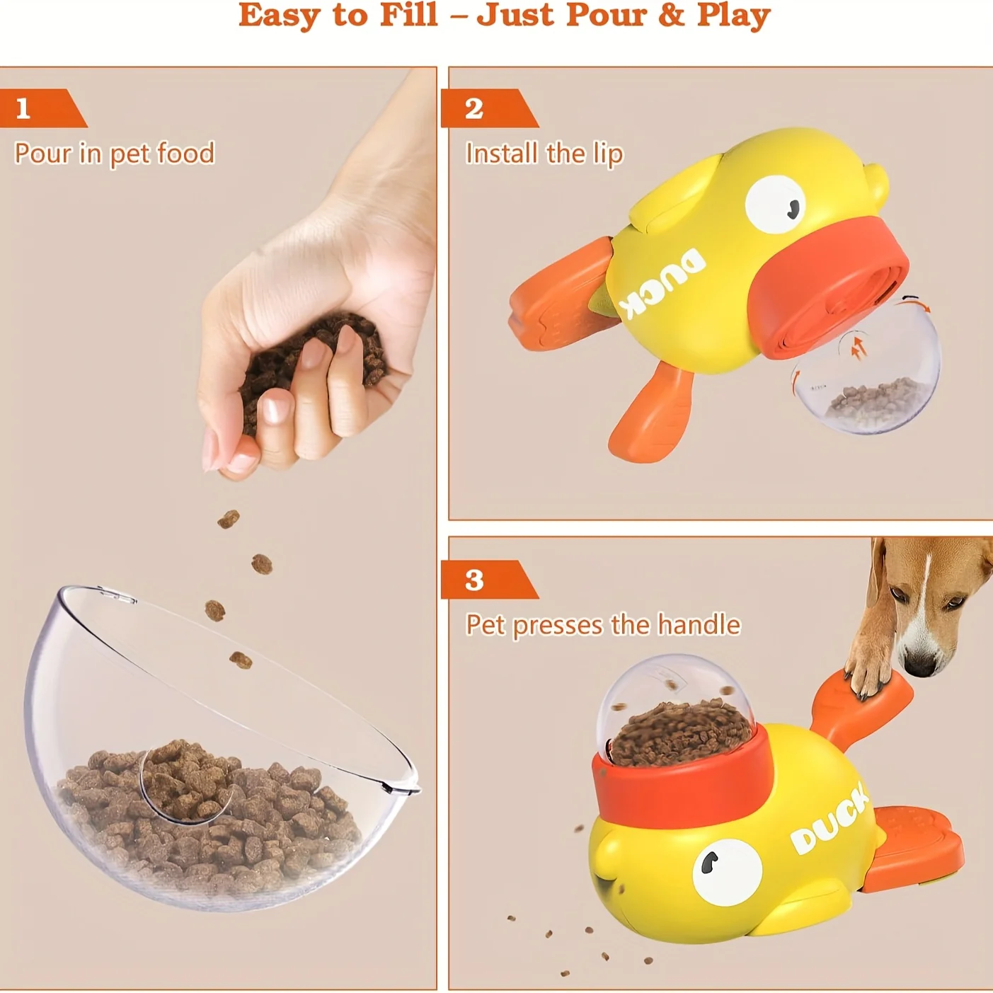 Interactive Press Dog Snack Dispenser Toy - Slow Feeder Puzzle Feeder, Duck Design, Encourages Healthy Eating & Mental Development, Durable Plastic Material, Perfect for All Breed Sizes, Dog Treats | Duckshaped | Durable Plastic